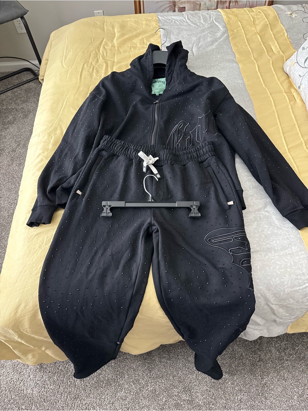 God Speed Black Rhinestone Zip Up Set